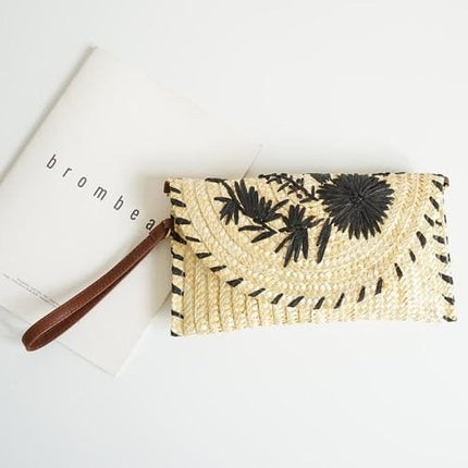 Pochette Osier Doré Noir Sac En Osier