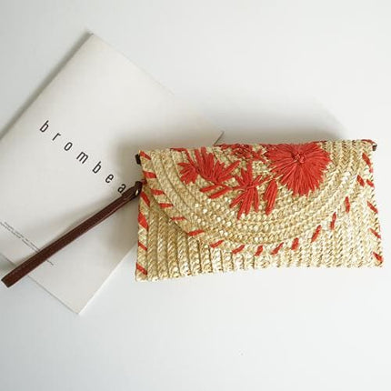 Pochette Osier Doré Rouge Sac En Osier