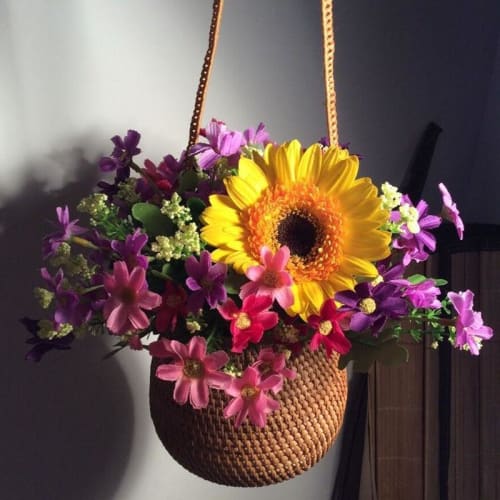 Pot De Fleur En<Br> Rotin Artisanal