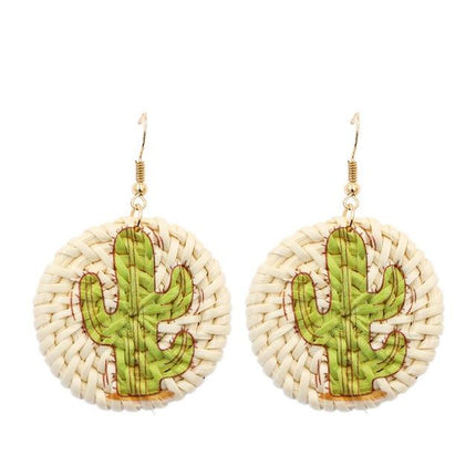 Boucles Doreilles Vintage Fantaisie Cactus En Osier