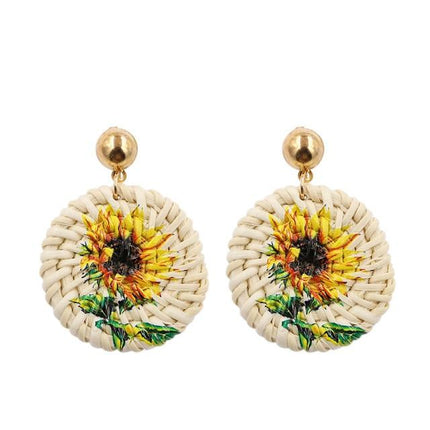 Boucles Doreilles Vintage Fantaisie Tournesol En Osier