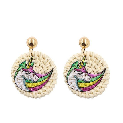 Boucles Doreilles Vintage Fantaisie Licorne En Osier