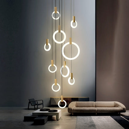 Lustre Bambou Anneaux Luminaire