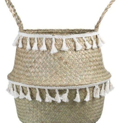 Panier Osier Rond Avec Franges Blanc / Petit Rond Osier