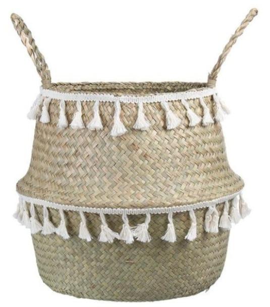 Panier Osier Rond Avec Franges Blanc / Petit Rond Osier