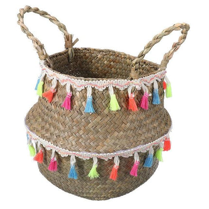 Panier Osier Rond Avec Franges Multicolore / Petit Rond Osier