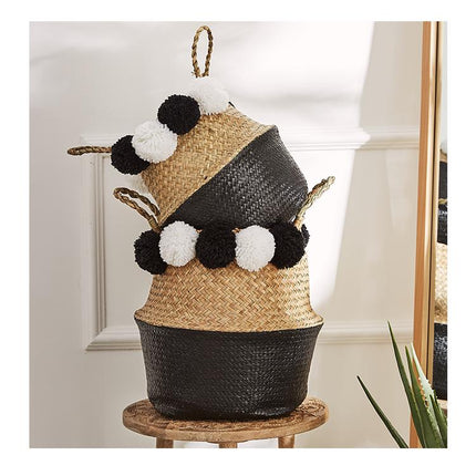 Panier Osier Rond Avec Pompons Rond Osier