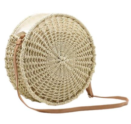 Sac Osier Rond Fermeture Beige En