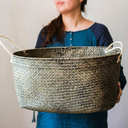 Panier À Linge Ovale En Osier Gris
