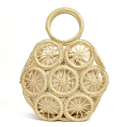 Sac En Osier Rond Beige Sacs