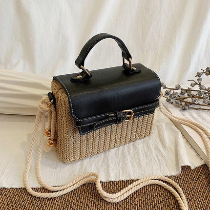 Sac En Osier Vintage Noir