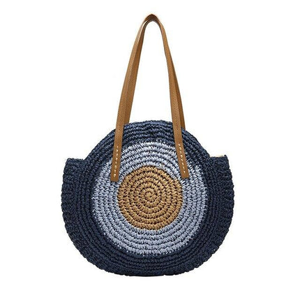 Sac De Plage Osier Rond Bleu En