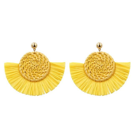 Boucles Doreilles Style Bohème Chic Jaune En Osier