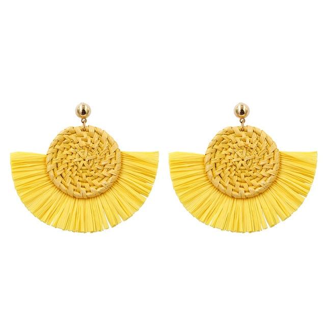Boucles Doreilles Style Bohème Chic Jaune En Osier