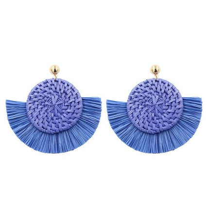 Boucles Doreilles Style Bohème Chic Bleu En Osier