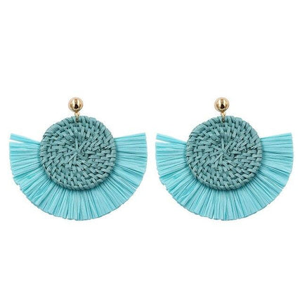 Boucles Doreilles Style Bohème Chic Turquoise En Osier