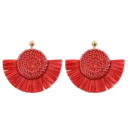 Boucles Doreilles Style Bohème Chic Rouge En Osier