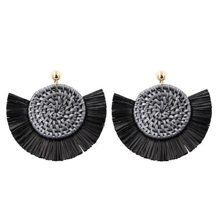Boucles Doreilles Style Bohème Chic Noir En Osier