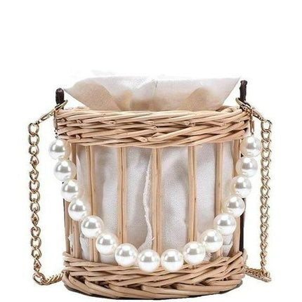 Sac Rond Osier Perles En
