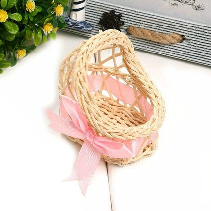 Panier Osier Mariage Poussette Rose En
