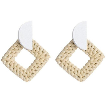 Boucles Doreilles Carré Osier Blanc En
