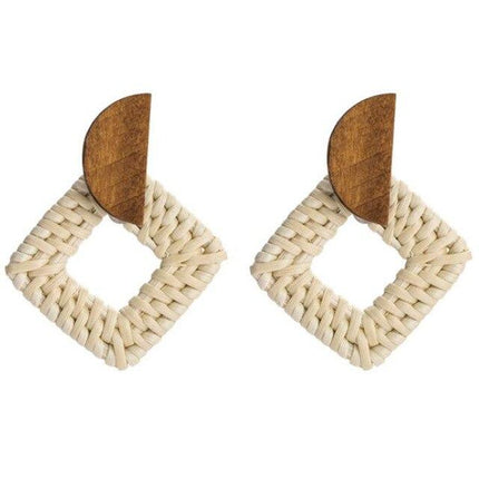 Boucles Doreilles Carré Osier Marron En