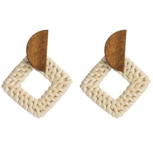 Boucles Doreilles Carré Osier Marron En