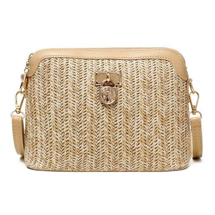 Sac En Osier Bandoulière Blanc Marron