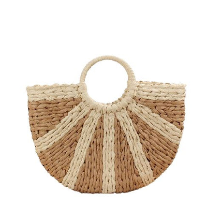 Sac Cabas Osier Brodé Marron De Plage En