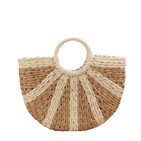 Sac Cabas Osier Brodé Marron De Plage En