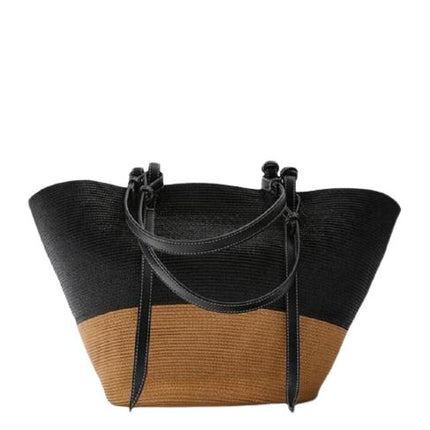 Sac De Plage Osier Cuir Bicolore En