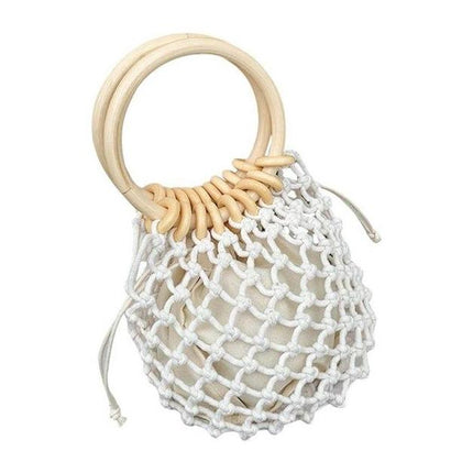 Sac Rond Osier Bi-Matière Blanc En