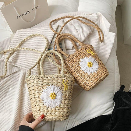 Sac Rond Osier Fleur Beige En