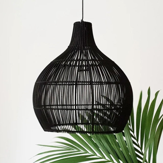 Lustre Rotin Noir 30 Cm Suspensions