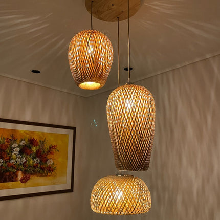 Suspension 3 Lampes Rotin Suspensions