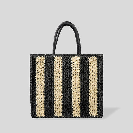 Sac De Plage Osier Bicolore Noir En