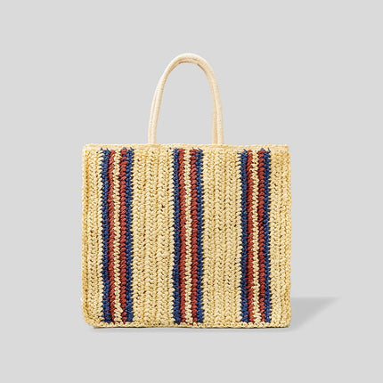 Sac De Plage Osier Bicolore Beige En