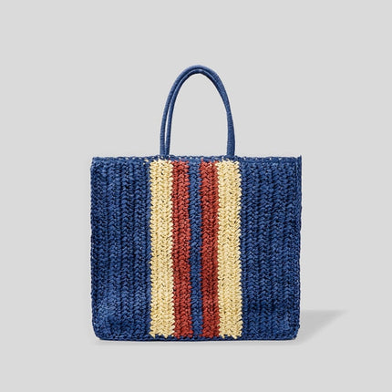 Sac De Plage Osier Bicolore Bleu En