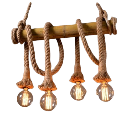 Lustre Bambou Naturel 4 Ampoules 40Cm Luminaire