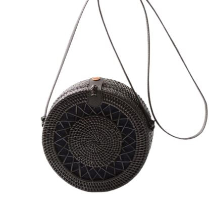 Sac Rond Osier Noir Pochette