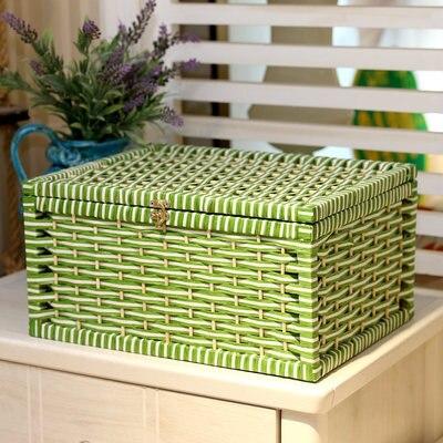 Grand Panier Osier Avec Couvercle Vert / Petit