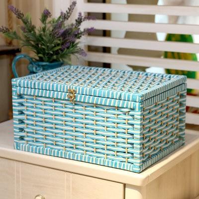 Grand Panier Osier Avec Couvercle Bleu / Petit