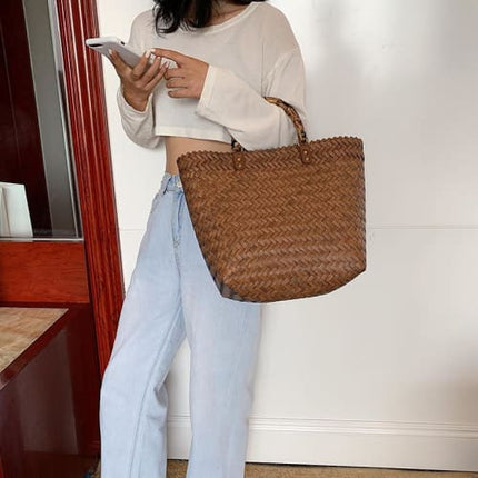 Sac Cabas Osier Plage Marron En