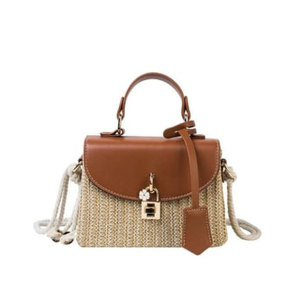Sac A Main Cuir Et Paille Brun Sac En Paille