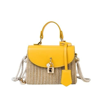 Sac A Main Cuir Et Paille Jaune Sac En Paille