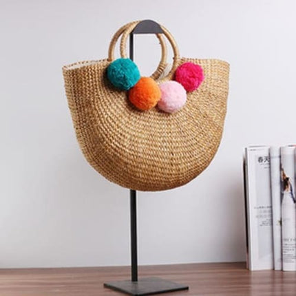 Sac A Main Femme Rotin Pompon / Grand Sac En Rotin