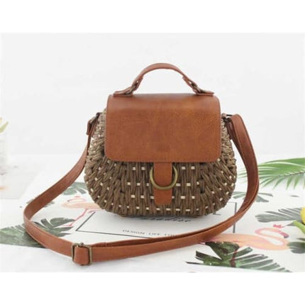 Sac A Main En Osier Vintage Kaki