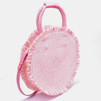 Sac A Main En Paille Rond Fait Rose Sac