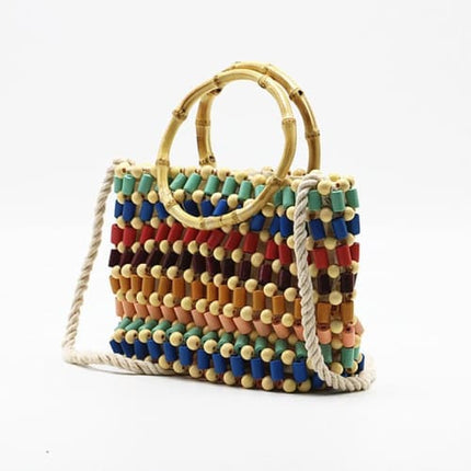 Sac À Main En Paille Tissé Perles Multicolores Sac Paille