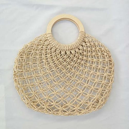 Sac À Main En Paille Tressée Ajourée Beige Sac Paille